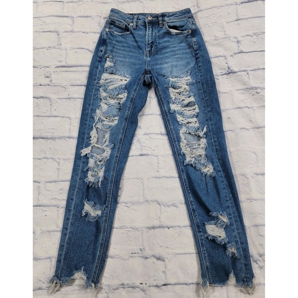 American Eagle Outfitters Denim - American Eagle WOMENS SIZE 00 Stretch Distressed Mom Jeans Blue